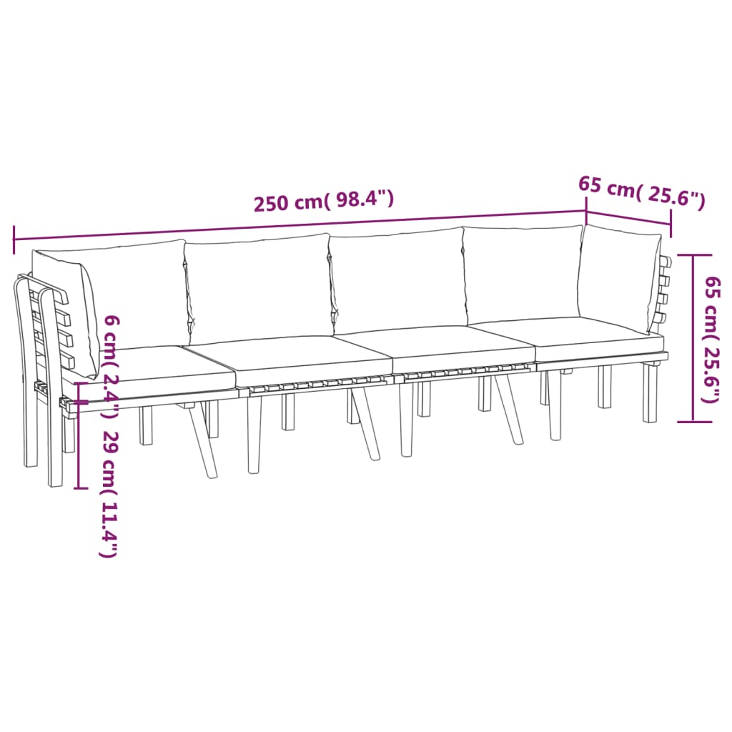 4 Piece Garden Lounge Set with Cushions Solid Acacia Wood - Newstart Furniture