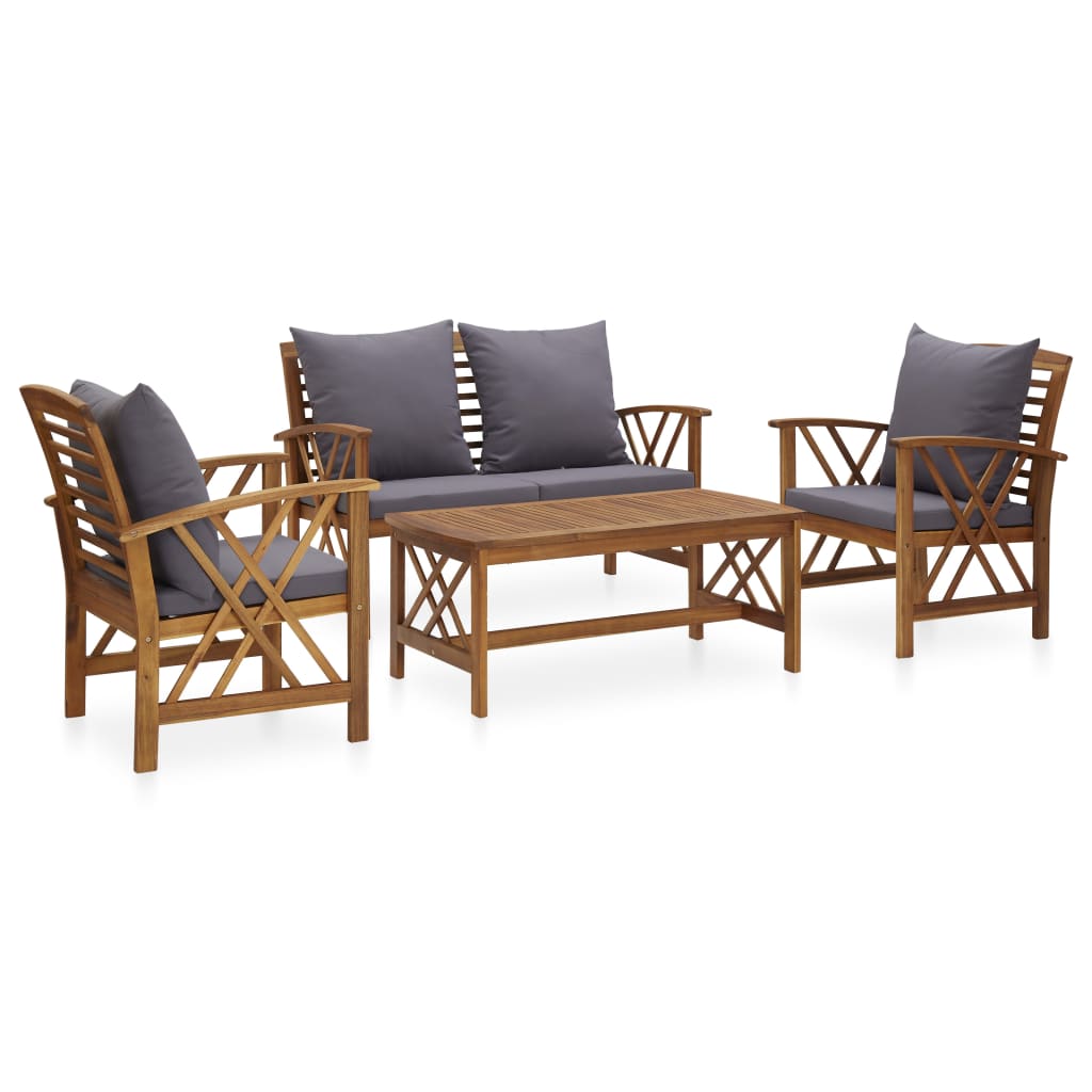 4 Piece Garden Lounge Set with Cushions Solid Acacia Wood - Newstart Furniture