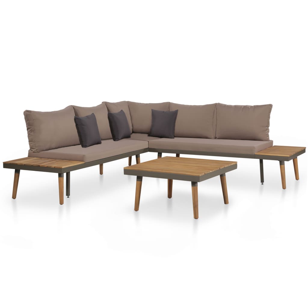 4 Piece Garden Lounge Set with Cushions Solid Acacia Wood Brown - Newstart Furniture
