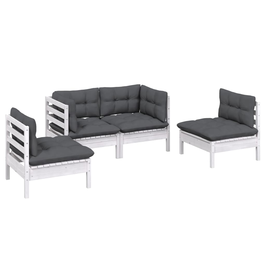 4 Piece Garden Lounge Set with Cushions Solid Pinewood - Newstart Furniture