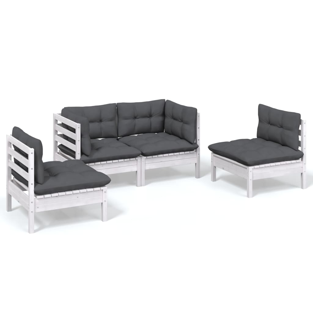 4 Piece Garden Lounge Set with Cushions Solid Pinewood - Newstart Furniture