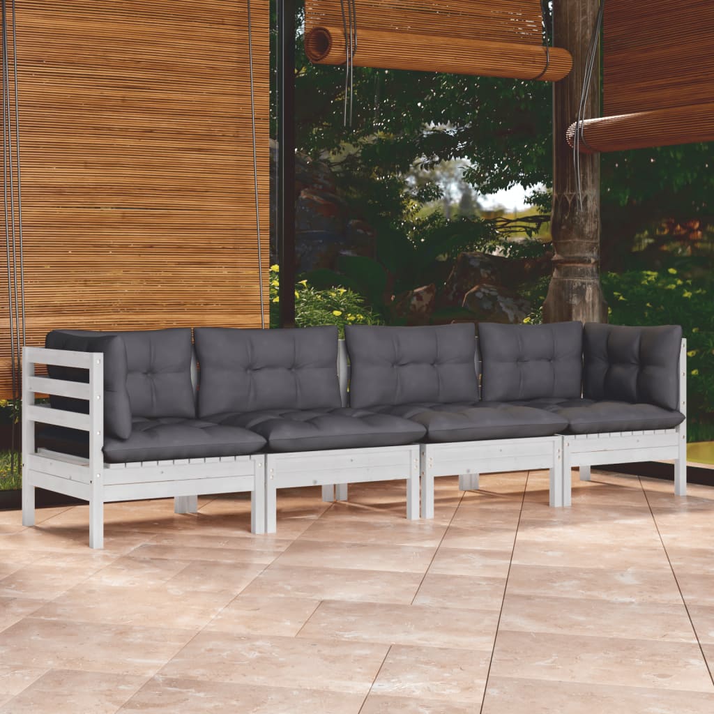 4 Piece Garden Lounge Set with Cushions Solid Pinewood - Newstart Furniture