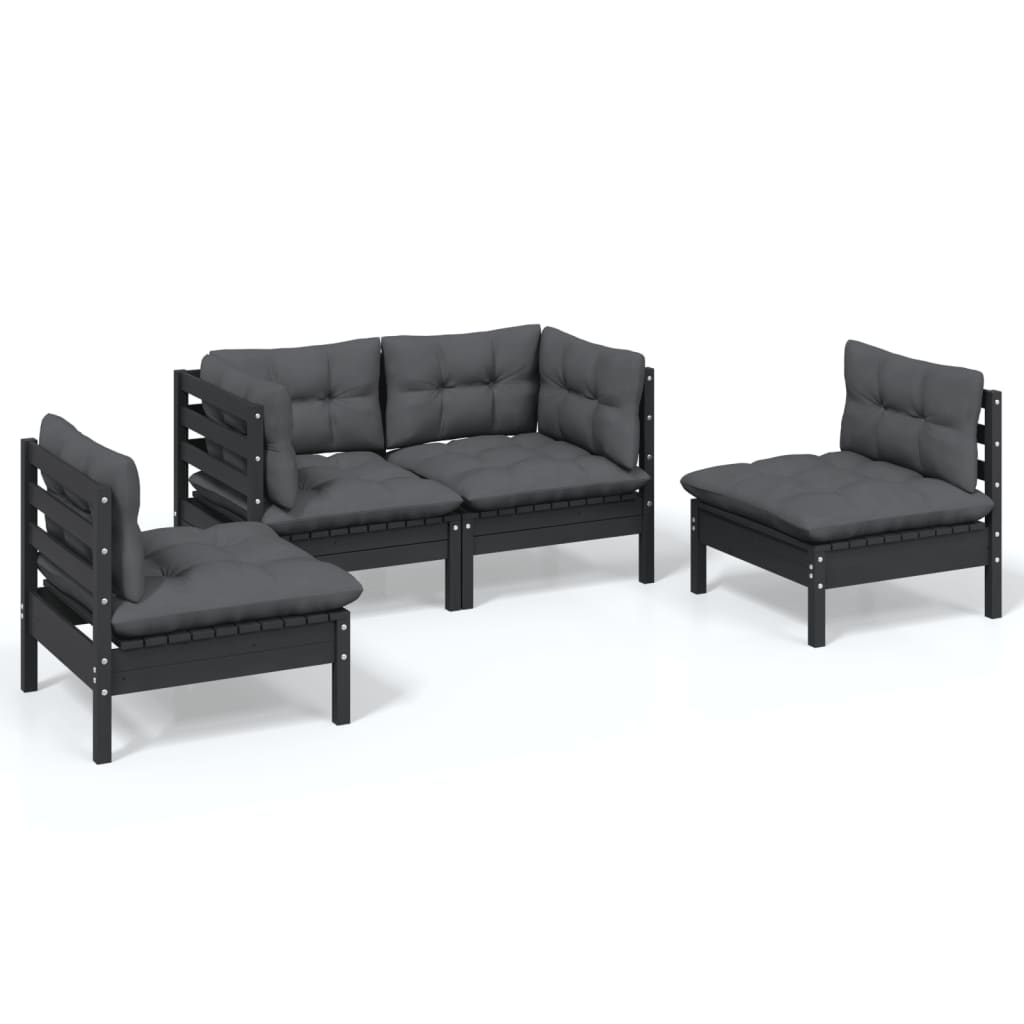 4 Piece Garden Lounge Set with Cushions Solid Pinewood - Newstart Furniture