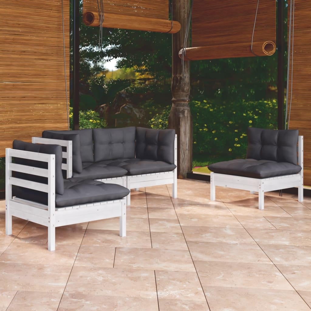 4 Piece Garden Lounge Set with Cushions Solid Pinewood - Newstart Furniture