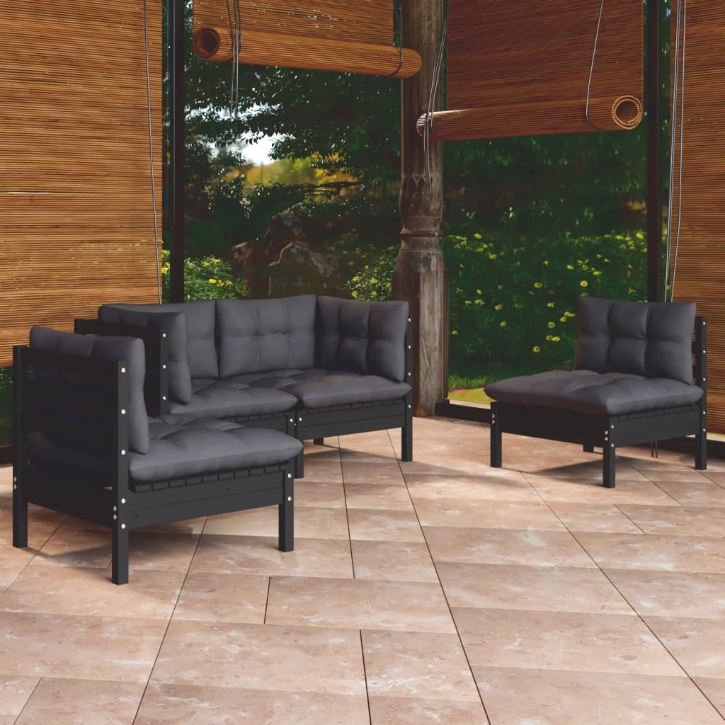 4 Piece Garden Lounge Set with Cushions Solid Pinewood - Newstart Furniture