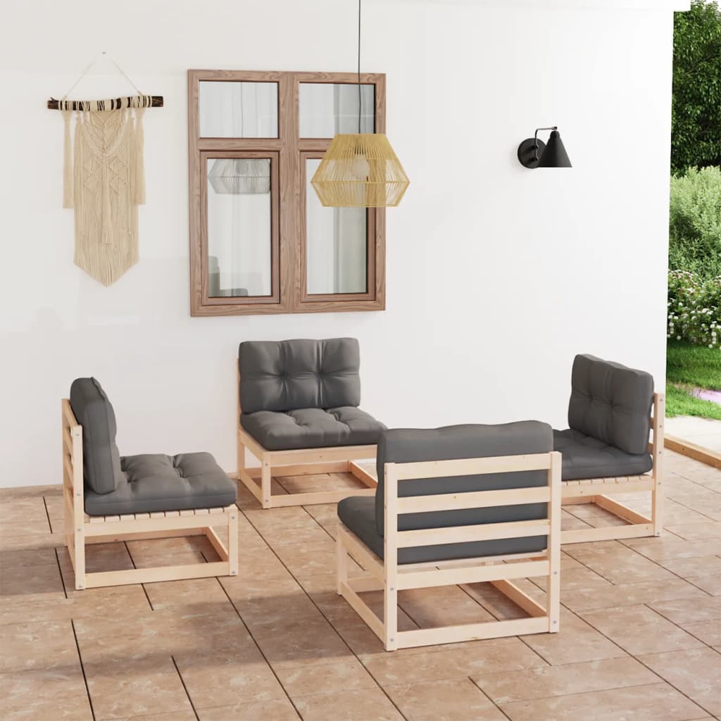 4 Piece Garden Lounge Set with Cushions Solid Pinewood - Newstart Furniture