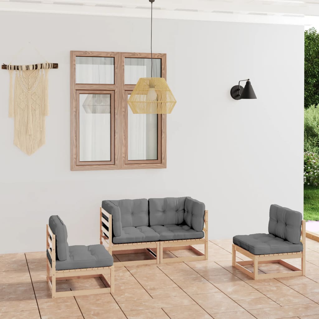 4 Piece Garden Lounge Set with Cushions Solid Pinewood - Newstart Furniture