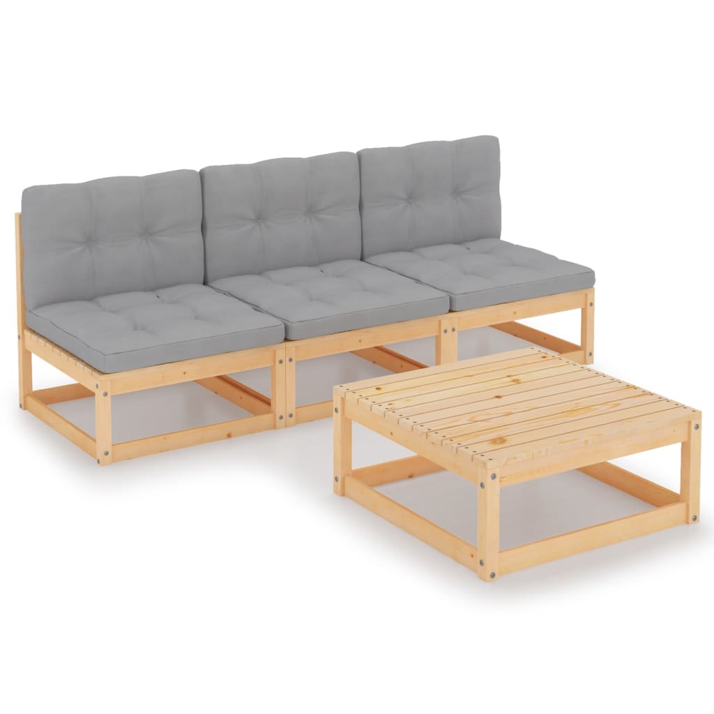 4 Piece Garden Lounge Set with Cushions Solid Pinewood - Newstart Furniture