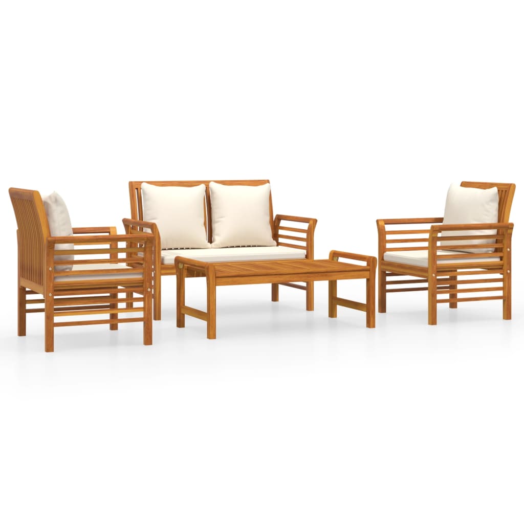 4 Piece Garden Lounge Set with Cushions Solid Wood Acacia - Newstart Furniture