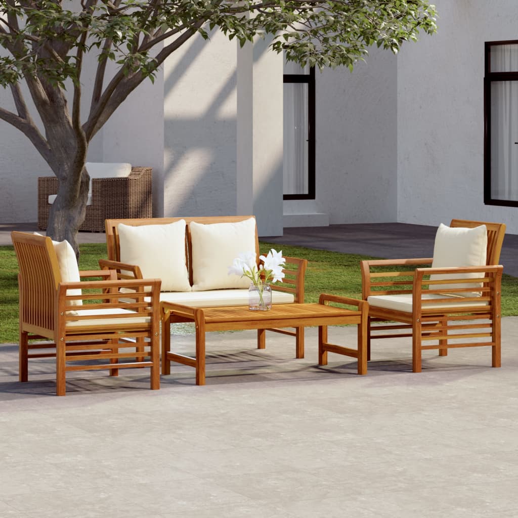4 Piece Garden Lounge Set with Cushions Solid Wood Acacia - Newstart Furniture