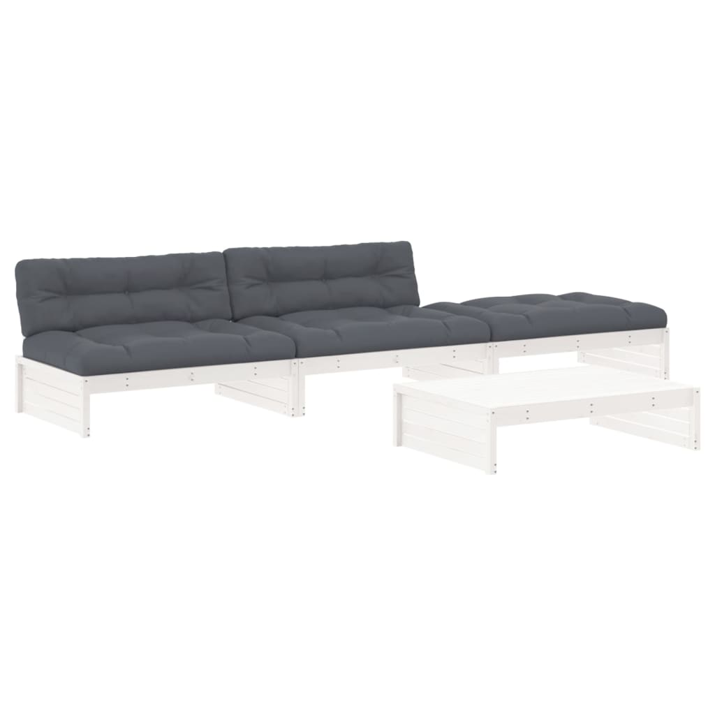 4 Piece Garden Lounge Set with Cushions White Solid Wood - Newstart Furniture