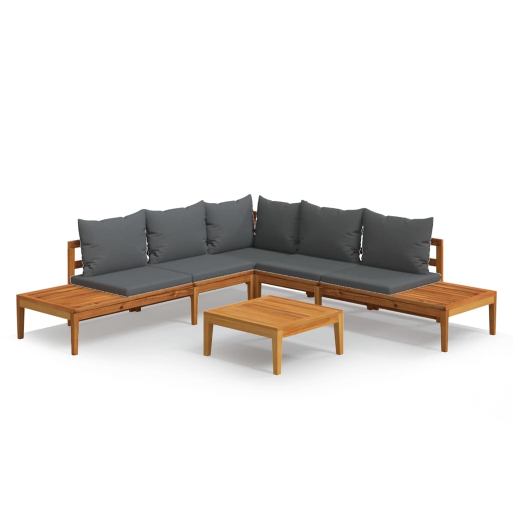 4 Piece Garden Lounge Set with Dark Grey Cushions Acacia Wood - Newstart Furniture