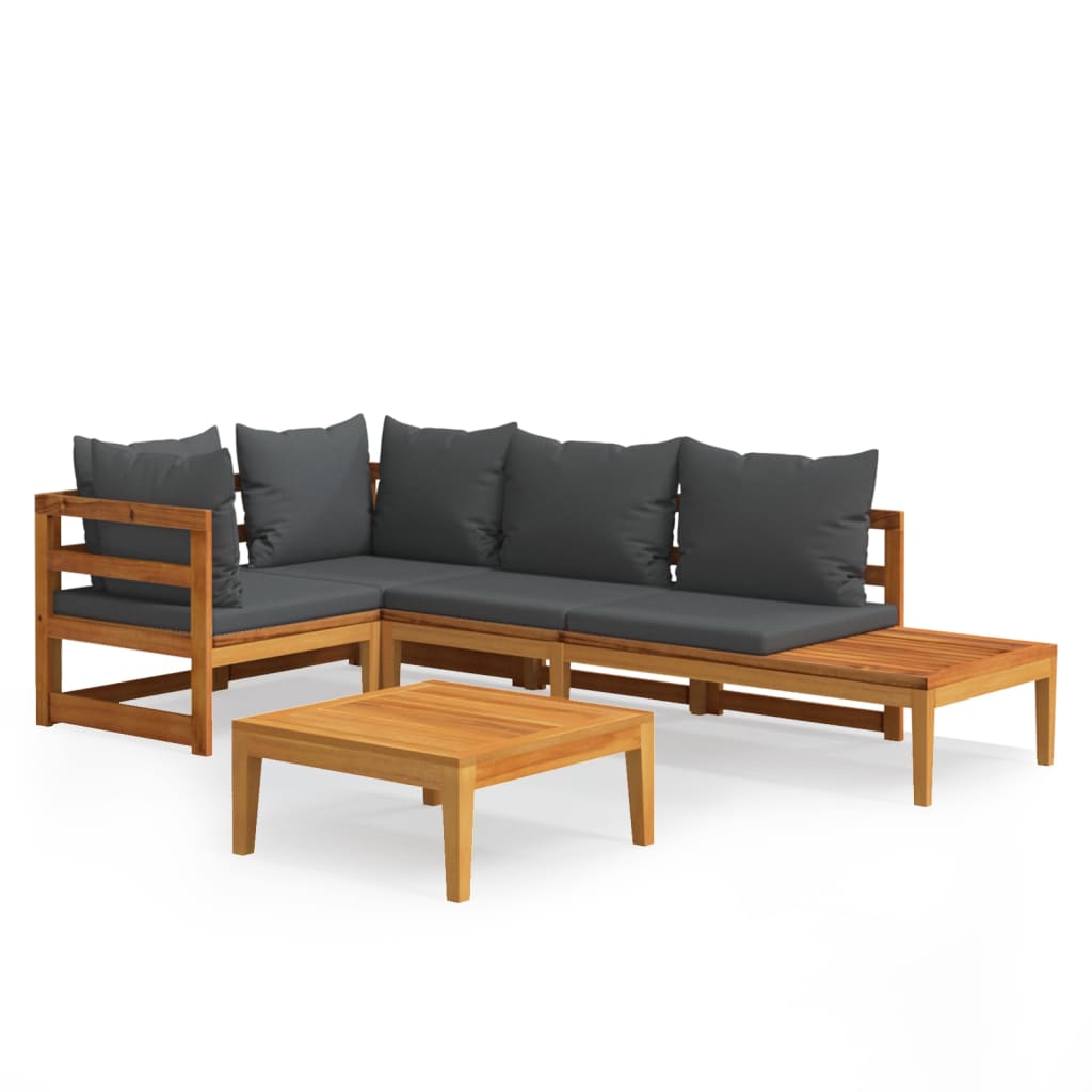 4 Piece Garden Lounge Set with Dark Grey Cushions Acacia Wood - Newstart Furniture