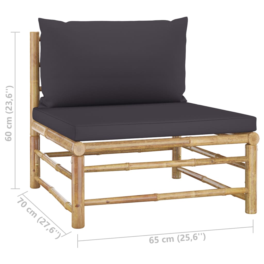 4 Piece Garden Lounge Set with Dark Grey Cushions Bamboo - Newstart Furniture