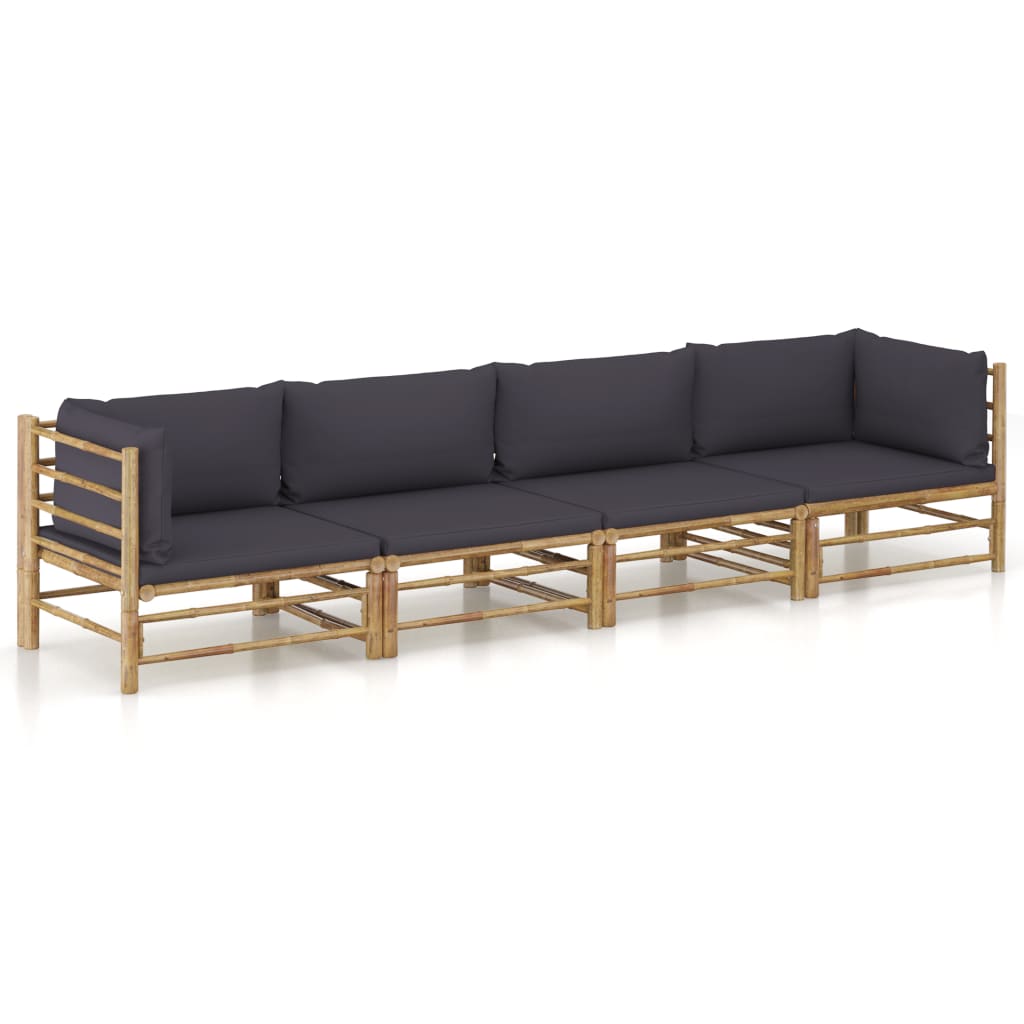 4 Piece Garden Lounge Set with Dark Grey Cushions Bamboo - Newstart Furniture