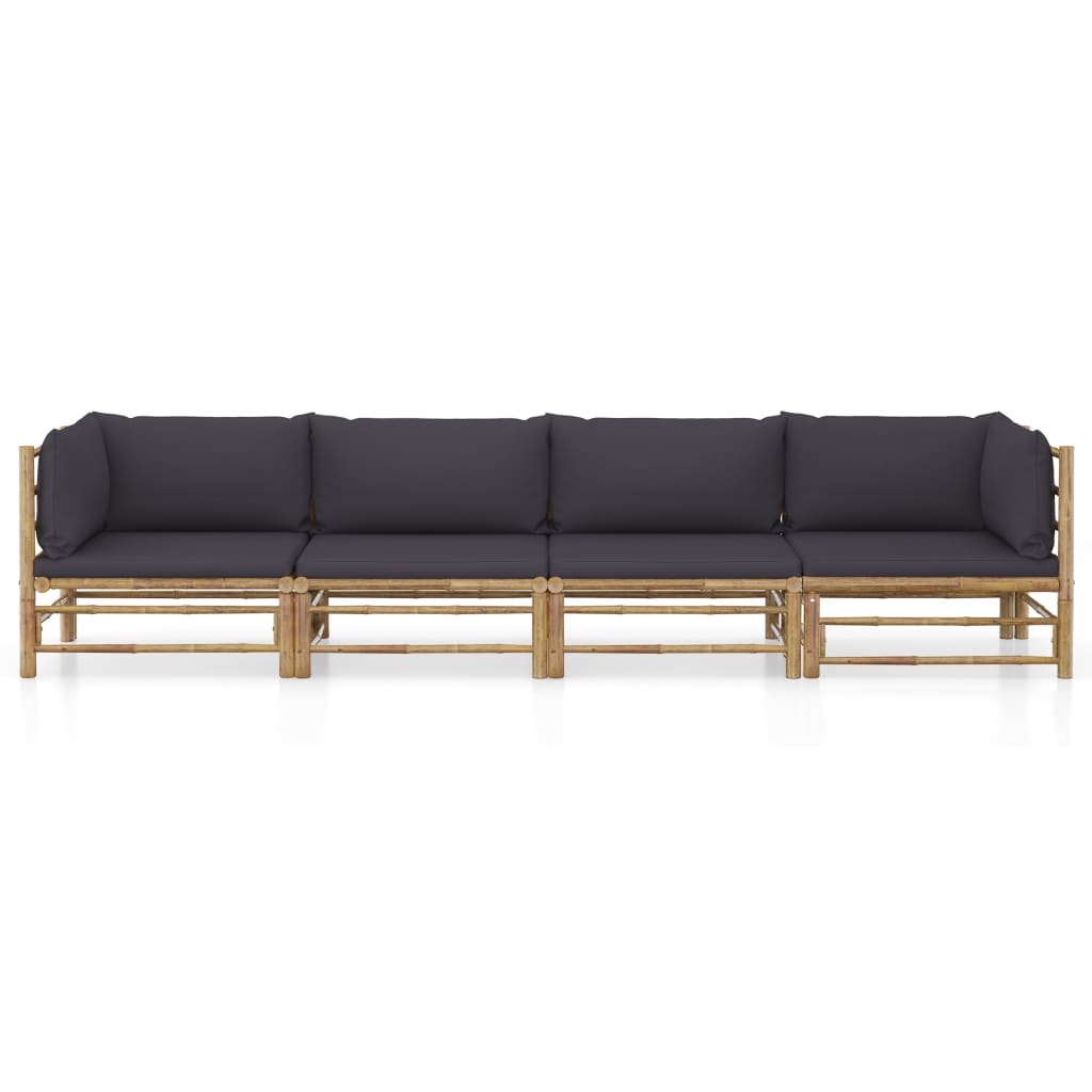 4 Piece Garden Lounge Set with Dark Grey Cushions Bamboo - Newstart Furniture