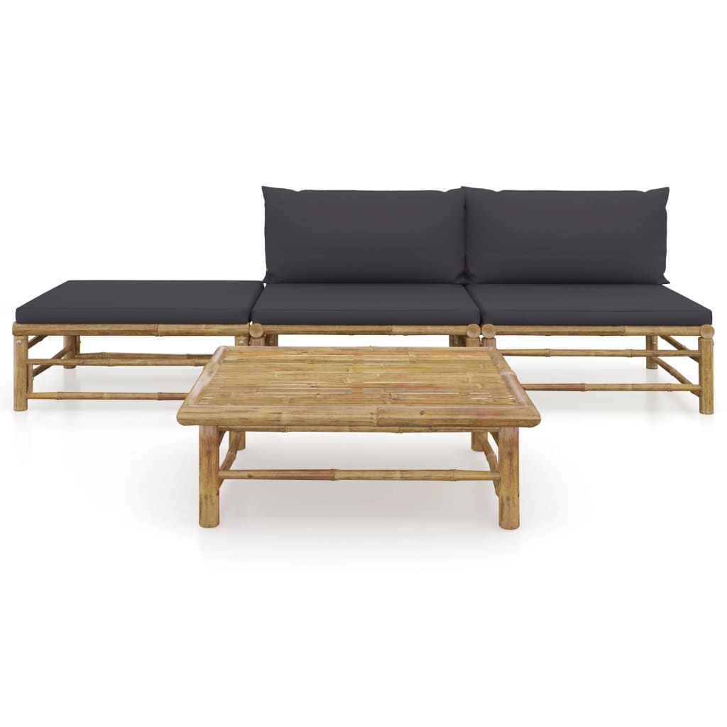 4 Piece Garden Lounge Set with Dark Grey Cushions Bamboo - Newstart Furniture