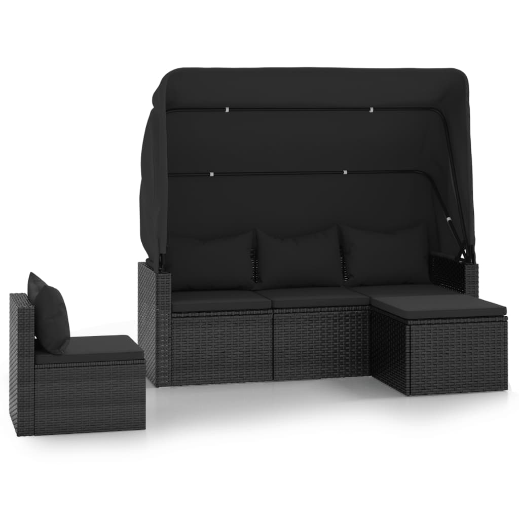 4 Piece Garden Sofa Set with Cushions Black Poly Rattan - Newstart Furniture