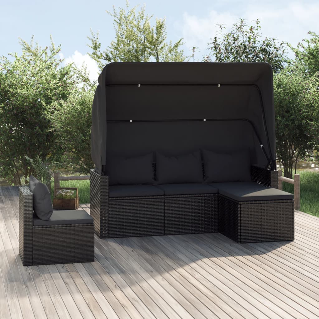 4 Piece Garden Sofa Set with Cushions Black Poly Rattan - Newstart Furniture