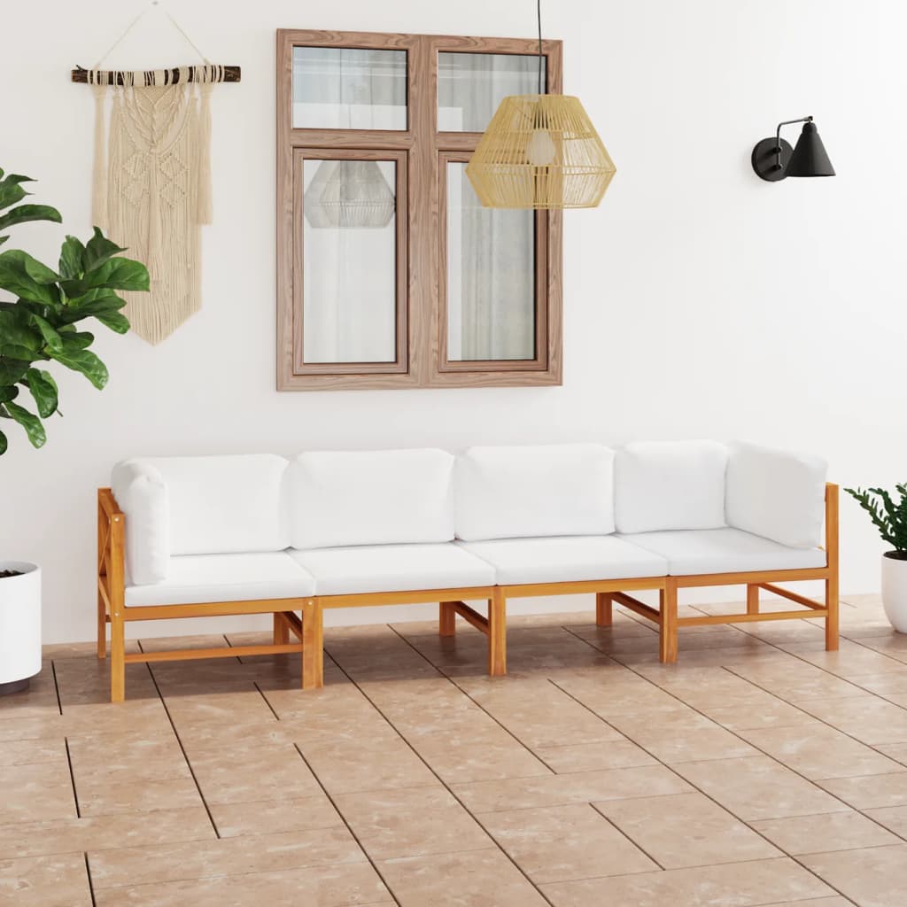 4-Seater Garden Sofa with Cream Cushions Solid Teak Wood - Newstart Furniture