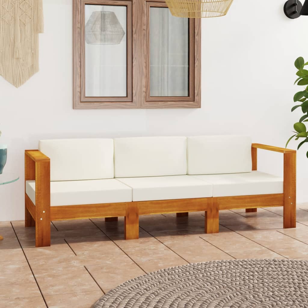 4-Seater Garden Sofa with Cream White Cushions Solid Acacia Wood - Newstart Furniture