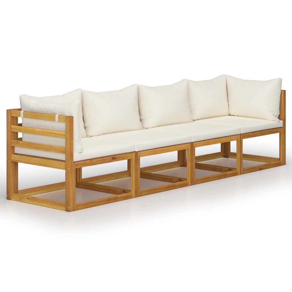 4-Seater Garden Sofa with Cushion Cream Solid Acacia Wood - Newstart Furniture