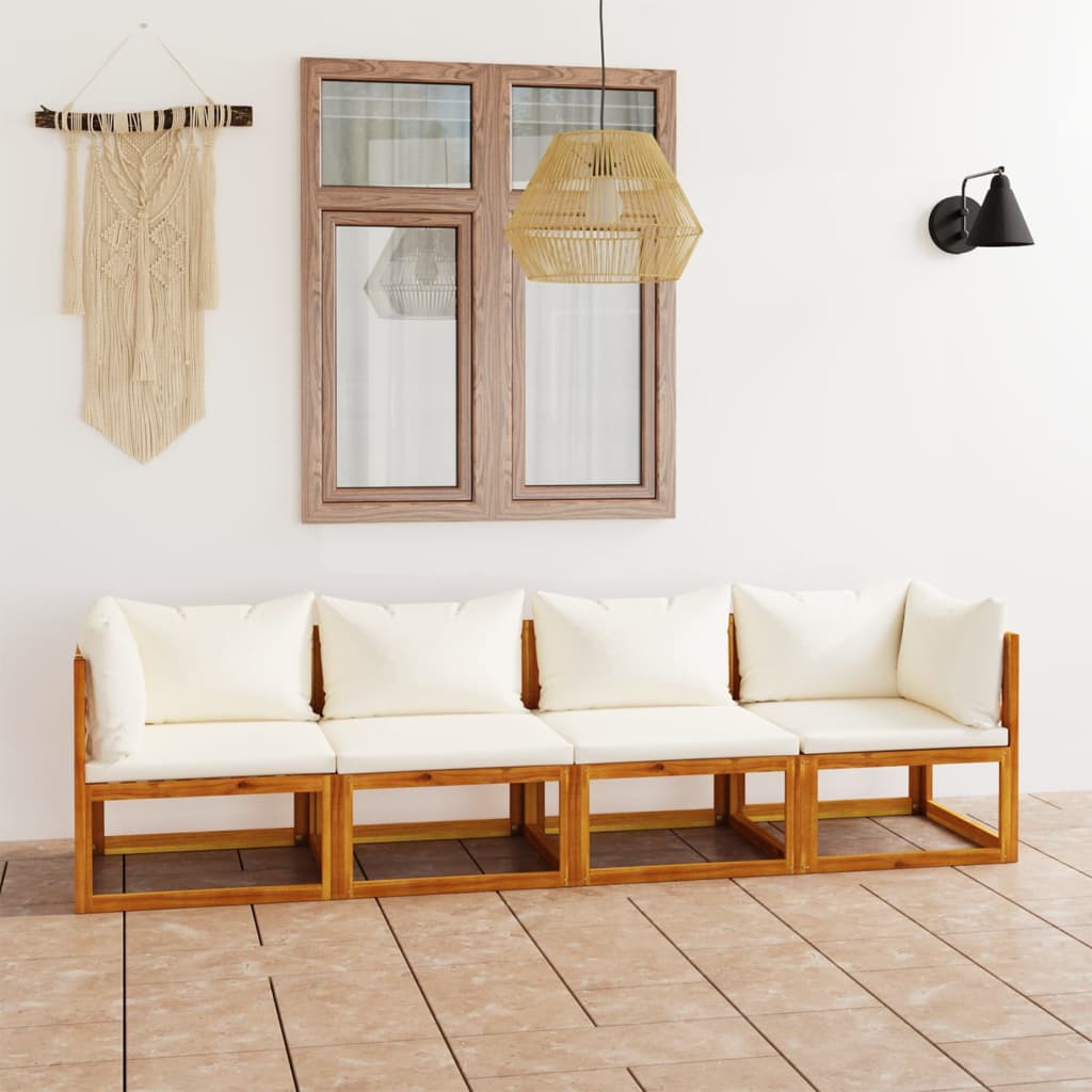 4-Seater Garden Sofa with Cushion Cream Solid Acacia Wood - Newstart Furniture