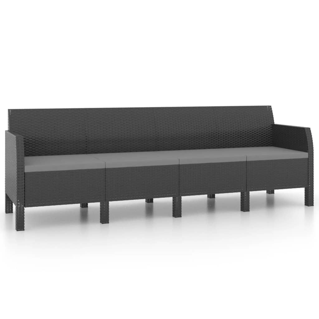 4-Seater Garden Sofa with Cushions Anthracite PP Rattan - Newstart Furniture