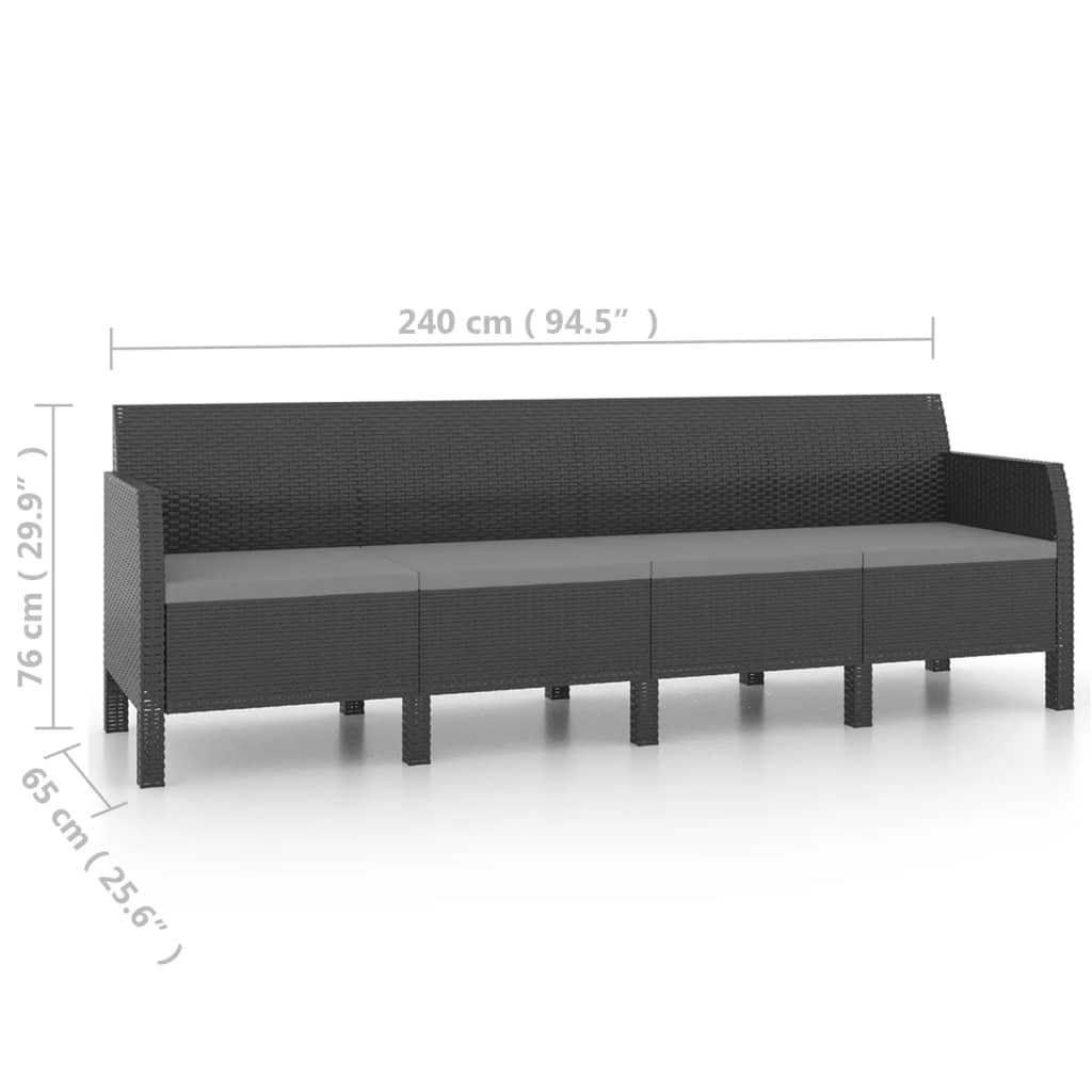 4-Seater Garden Sofa with Cushions Anthracite PP Rattan - Newstart Furniture