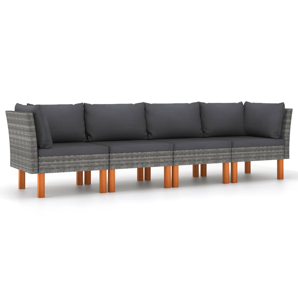 4-Seater Garden Sofa with Cushions Grey Poly Rattan - Newstart Furniture
