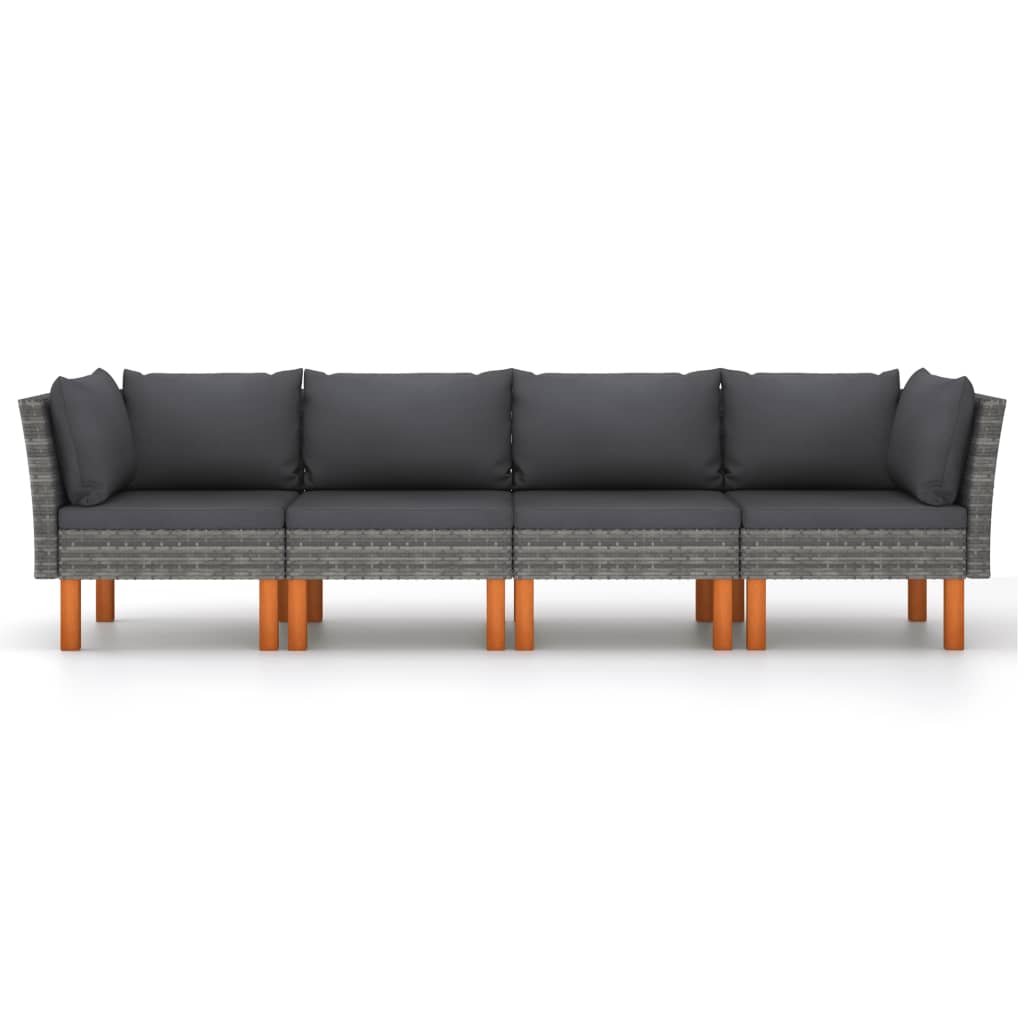 4-Seater Garden Sofa with Cushions Grey Poly Rattan - Newstart Furniture