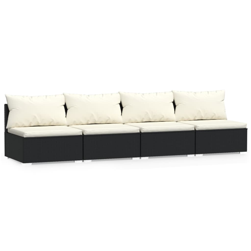 4-Seater Sofa with Cushions Black Poly Rattan - Newstart Furniture