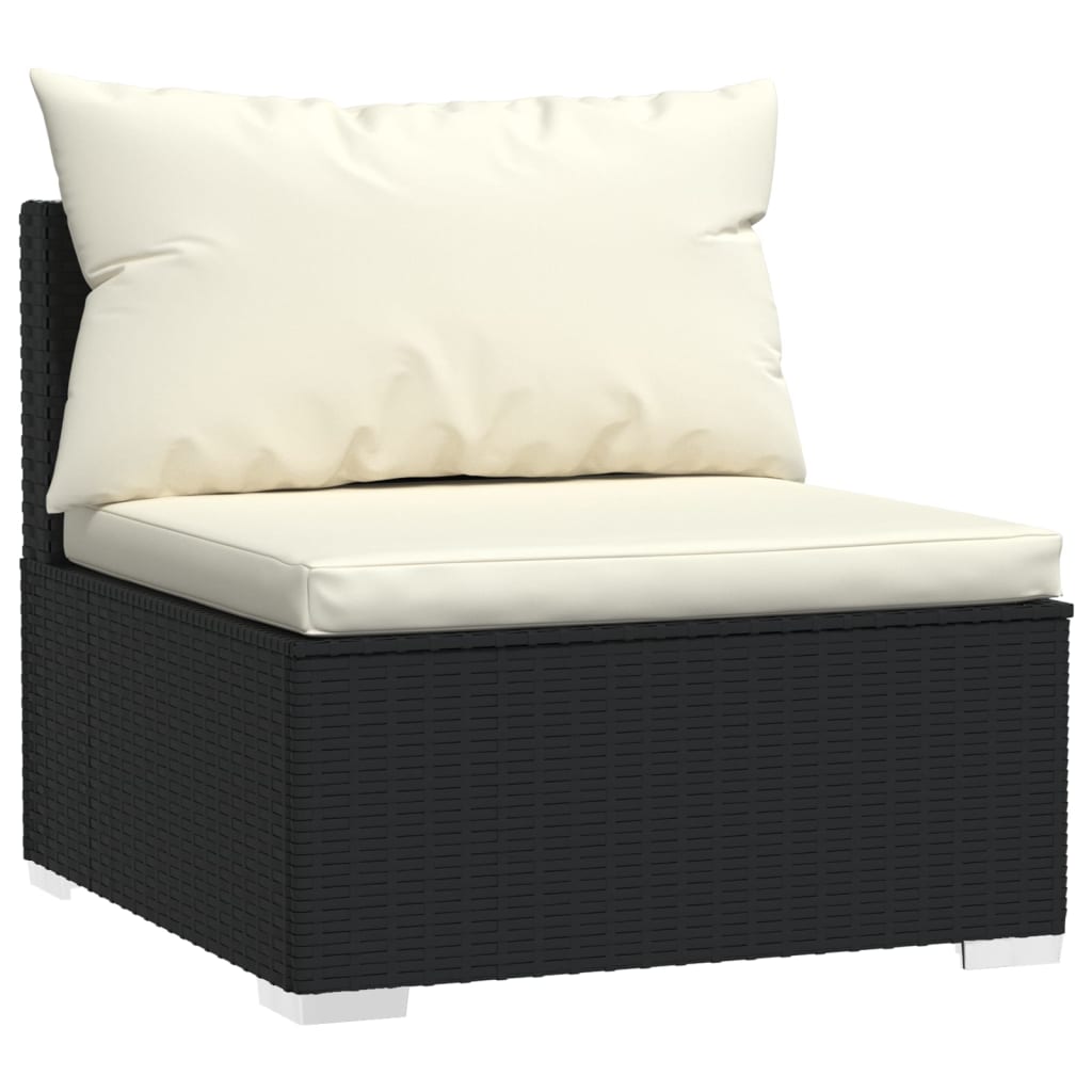 4-Seater Sofa with Cushions Black Poly Rattan - Newstart Furniture