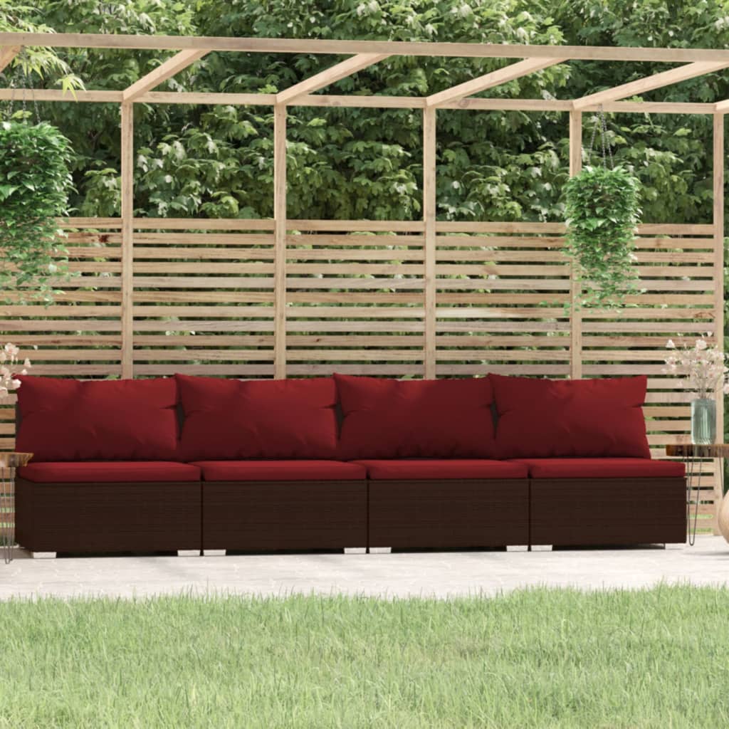4-Seater Sofa with Cushions Brown Poly Rattan - Newstart Furniture