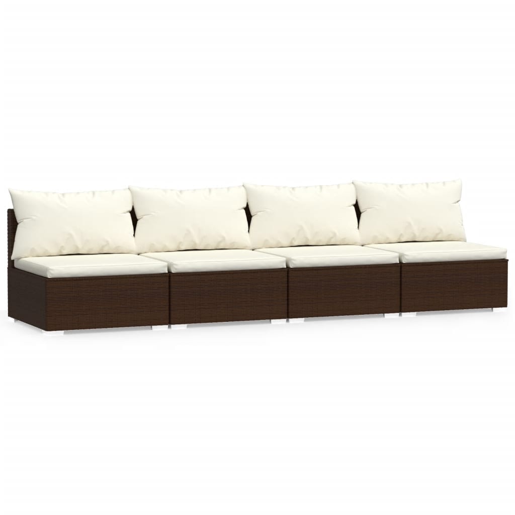 4-Seater Sofa with Cushions Brown Poly Rattan - Newstart Furniture