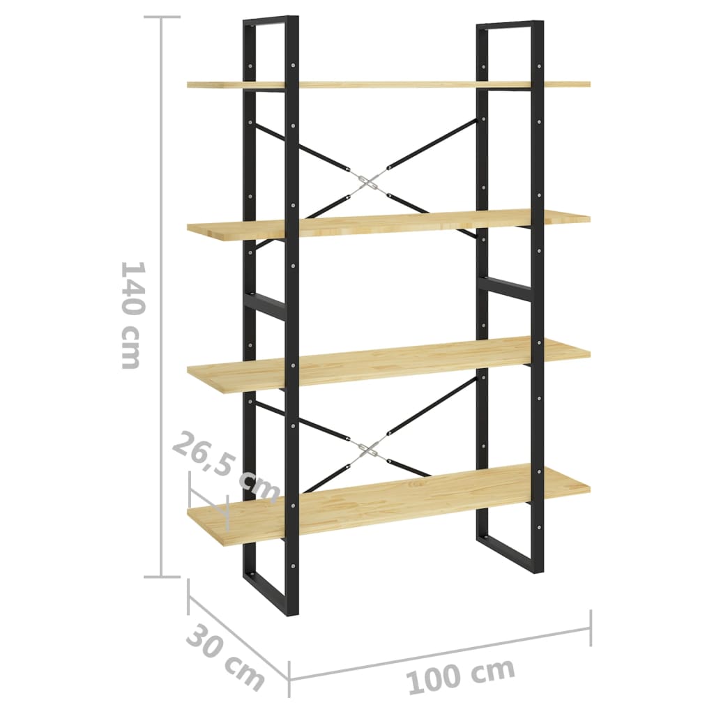 4-Tier Book Cabinet 100x30x140 cm Solid Pine Wood - Newstart Furniture