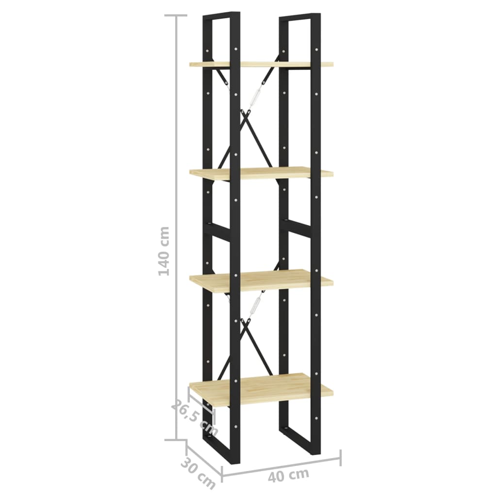 4-Tier Book Cabinet 40x30x140 cm Solid Pine Wood - Newstart Furniture