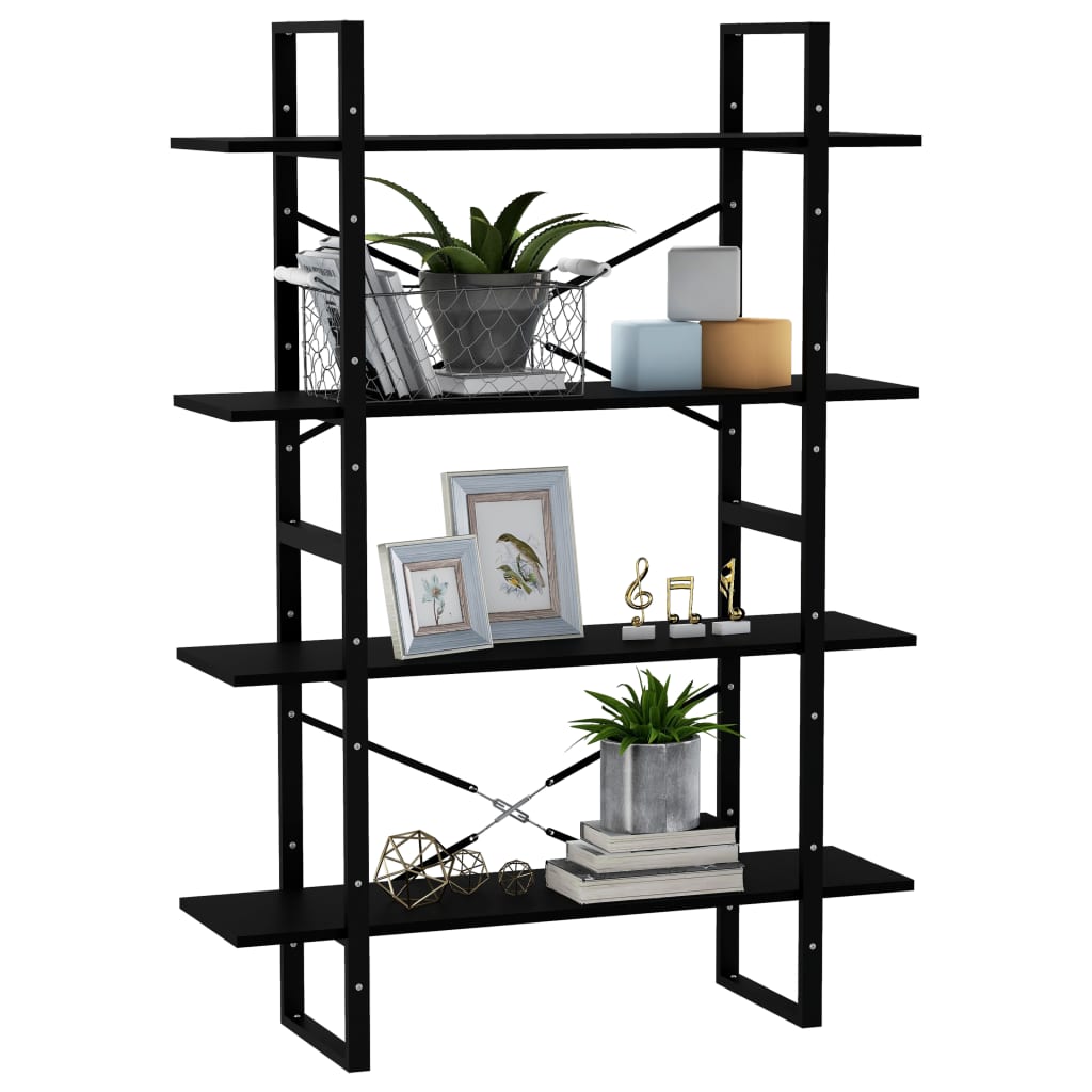 4-Tier Book Cabinet Black 100x30x140 cm Solid Pine Wood - Newstart Furniture