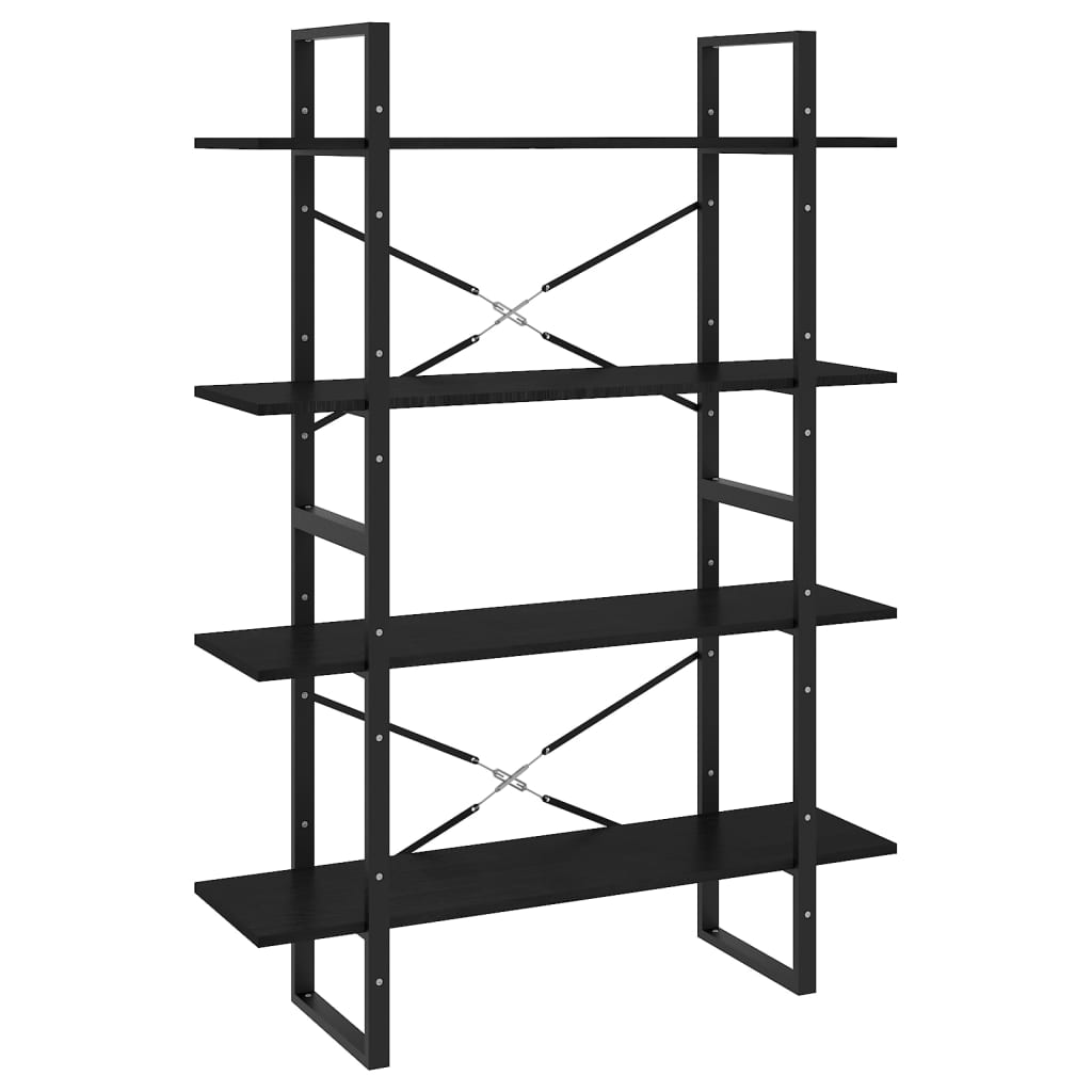 4-Tier Book Cabinet Black 100x30x140 cm Solid Pine Wood - Newstart Furniture