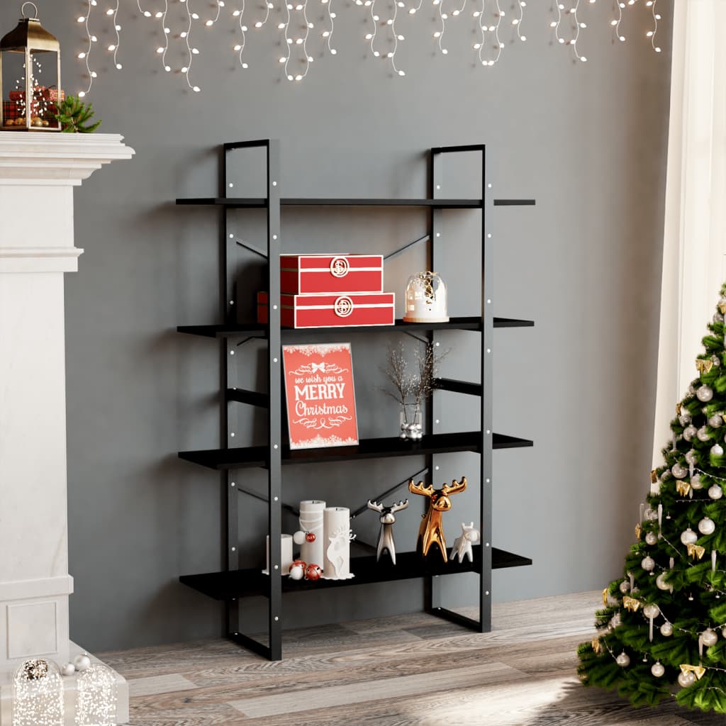 4-Tier Book Cabinet Black 100x30x140 cm Solid Pine Wood - Newstart Furniture