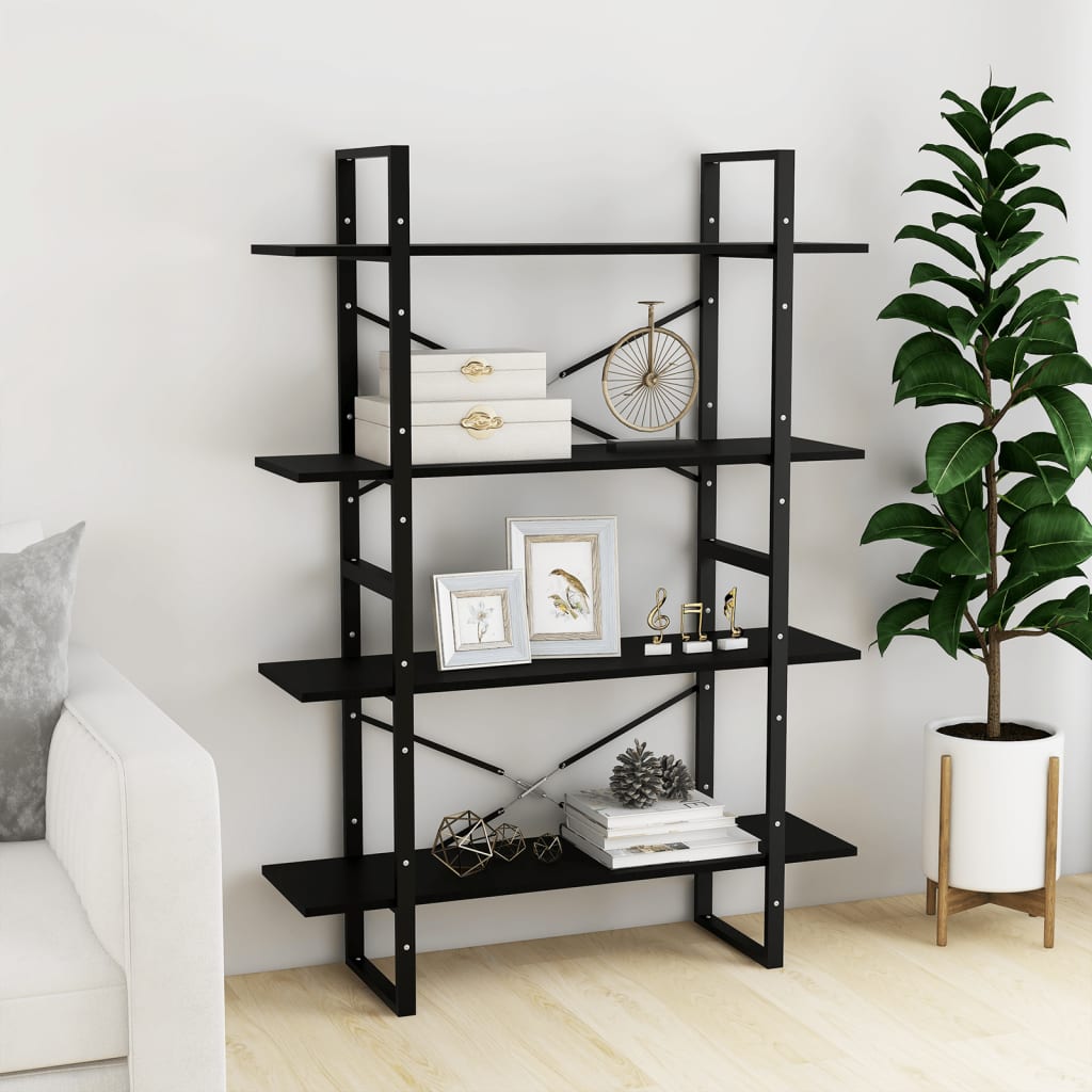 4-Tier Book Cabinet Black 100x30x140 cm Solid Pine Wood - Newstart Furniture