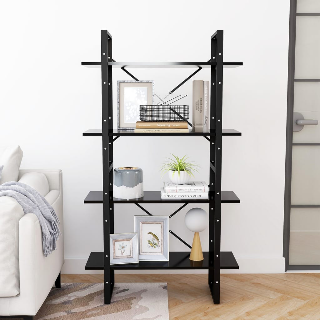 4-Tier Book Cabinet Black 80x30x140 cm Engineered Wood - Newstart Furniture