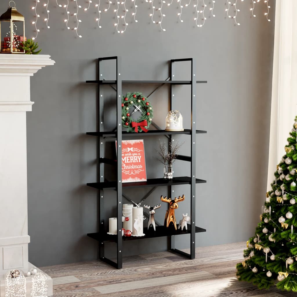 4-Tier Book Cabinet Black 80x30x140 cm Engineered Wood - Newstart Furniture