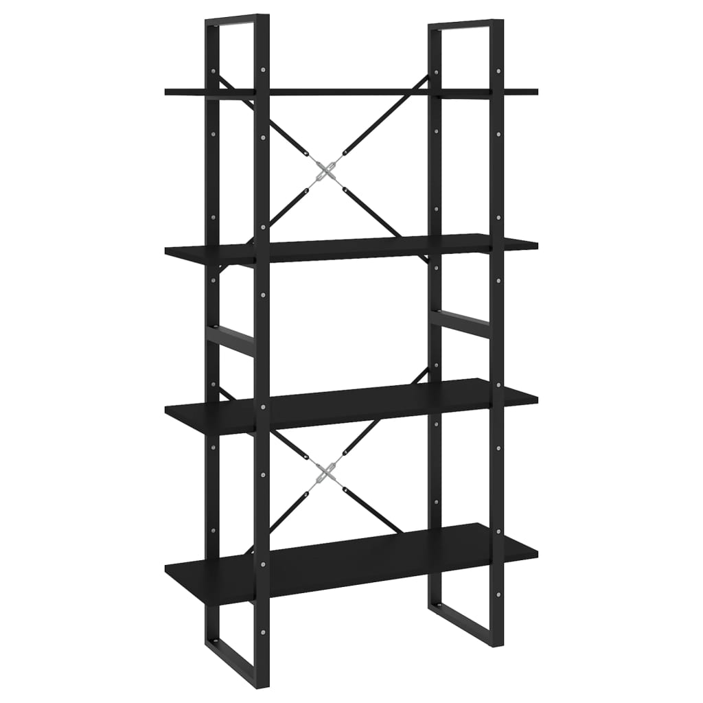 4-Tier Book Cabinet Black 80x30x140 cm Engineered Wood - Newstart Furniture