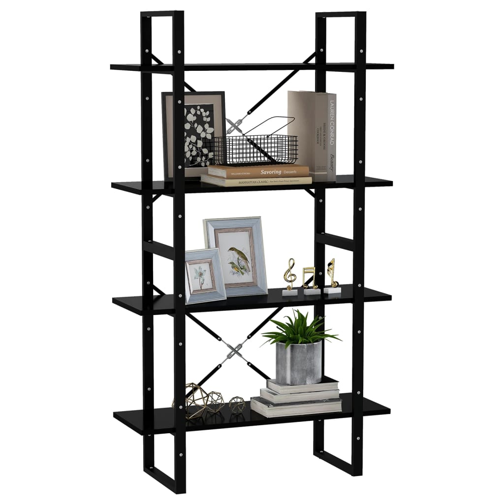 4-Tier Book Cabinet Black 80x30x140 cm Engineered Wood - Newstart Furniture