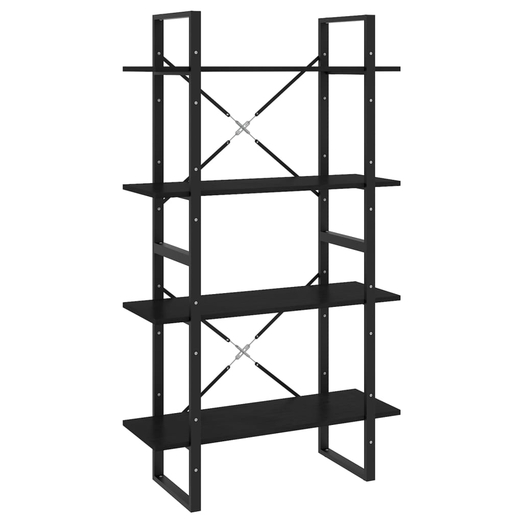 4-Tier Book Cabinet Black 80x30x140 cm Solid Pine Wood - Newstart Furniture