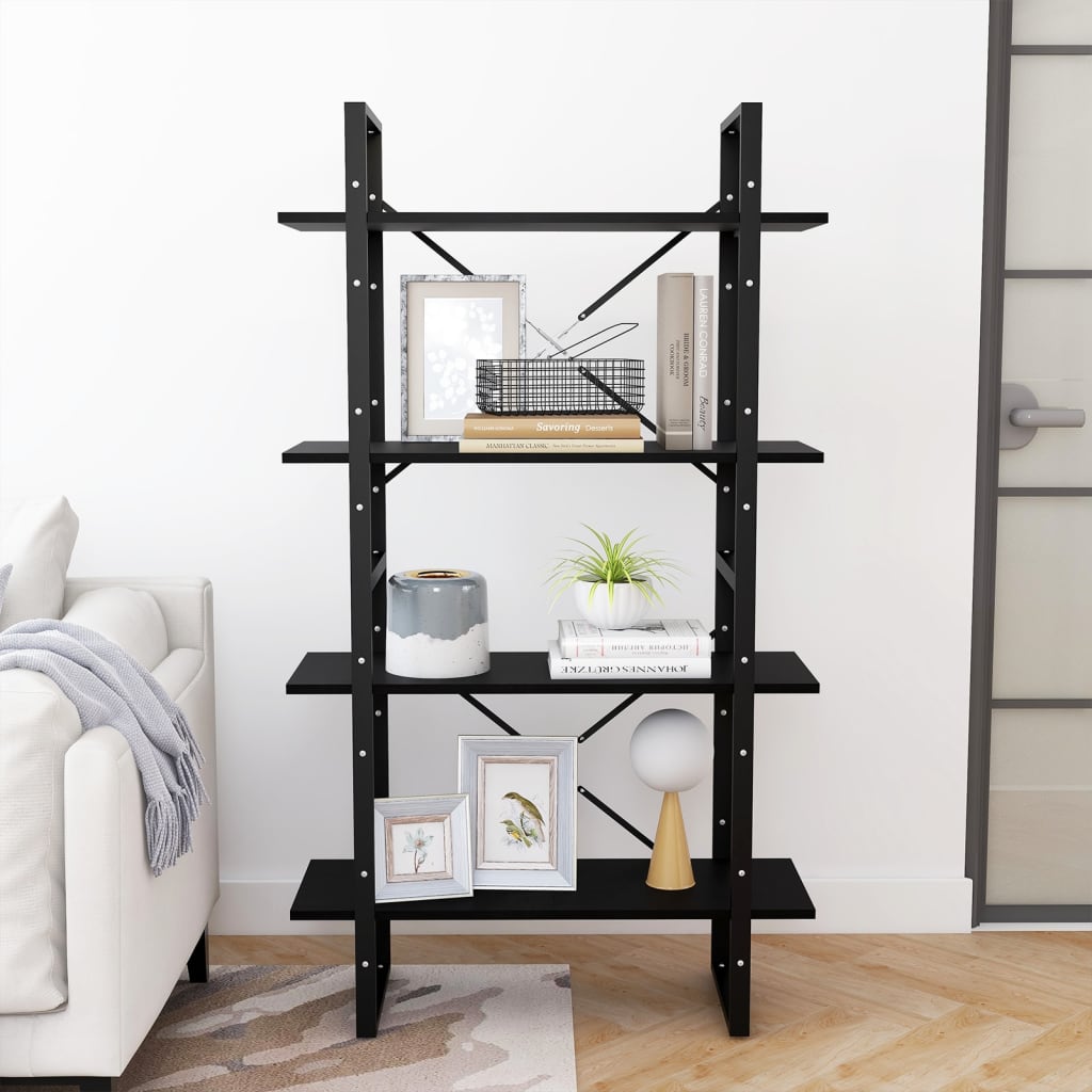 4-Tier Book Cabinet Black 80x30x140 cm Solid Pine Wood - Newstart Furniture