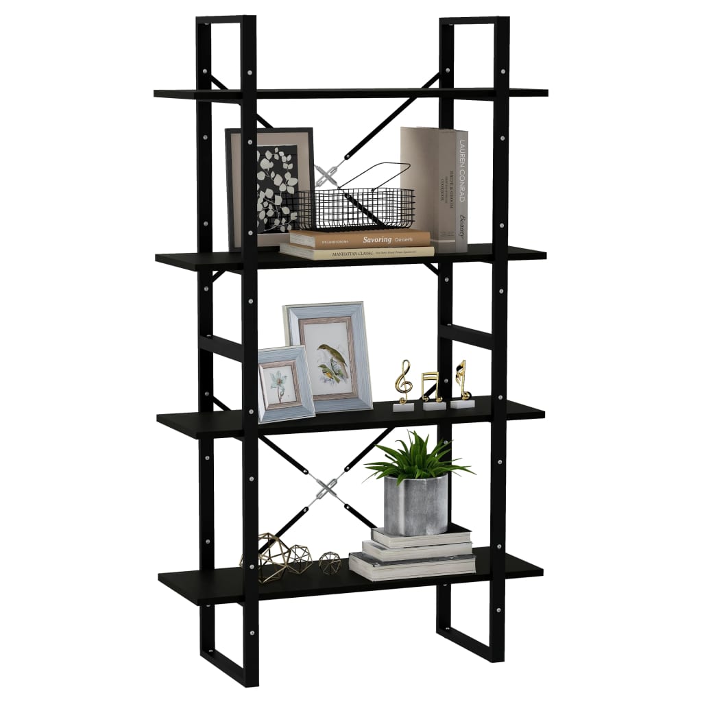 4-Tier Book Cabinet Black 80x30x140 cm Solid Pine Wood - Newstart Furniture