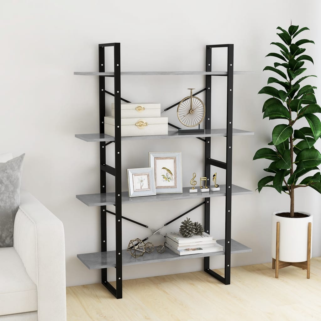 4-Tier Book Cabinet Concrete Grey 100x30x140 cm Engineered Wood - Newstart Furniture