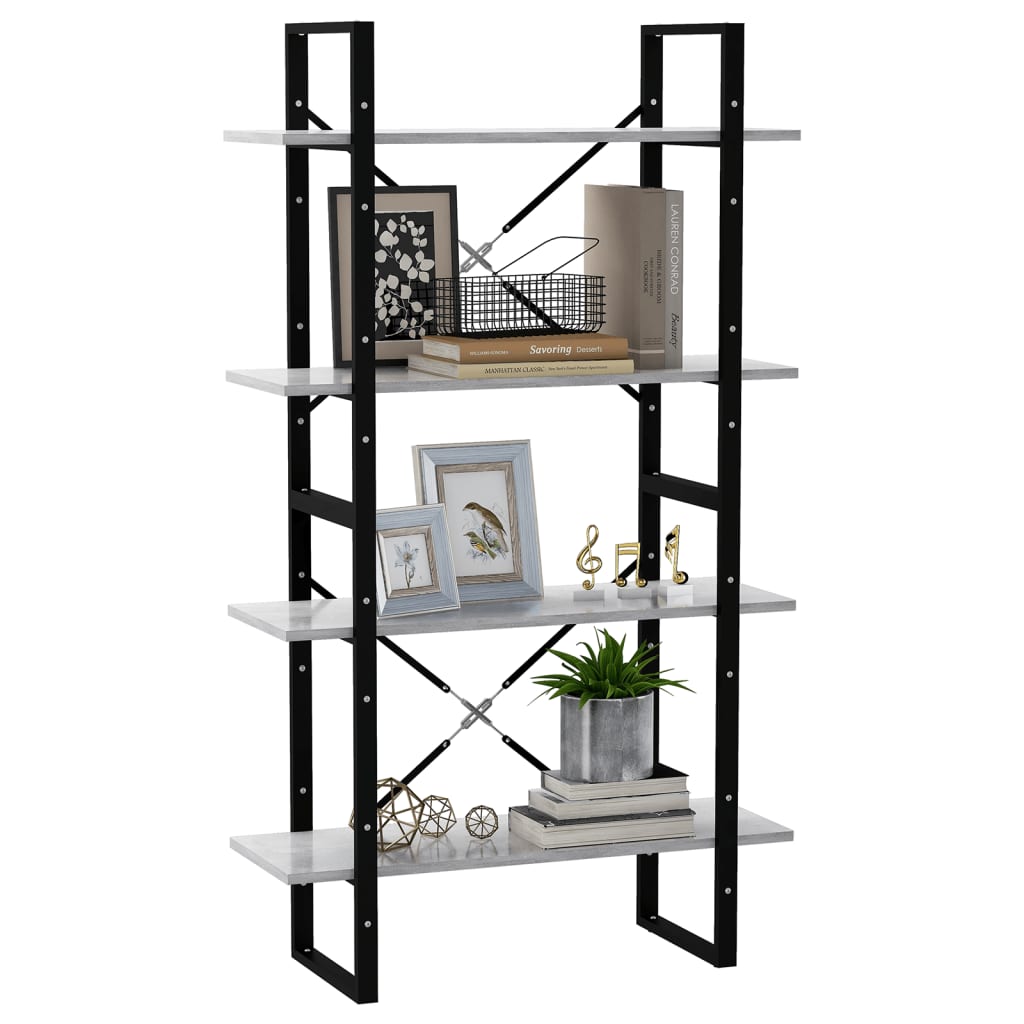 4-Tier Book Cabinet Concrete Grey 80x30x140 cm Engineered Wood - Newstart Furniture